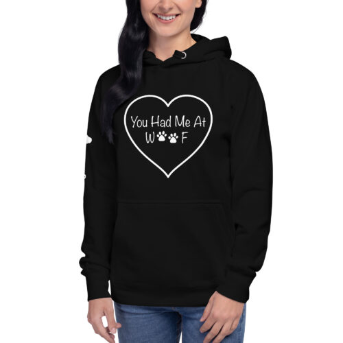 "You Had Me At Woof" Unisex Hoodie (White Print, Multiple Colors) - Image 7