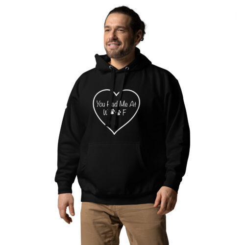 "You Had Me At Woof" Unisex Hoodie (White Print, Multiple Colors) - Image 2