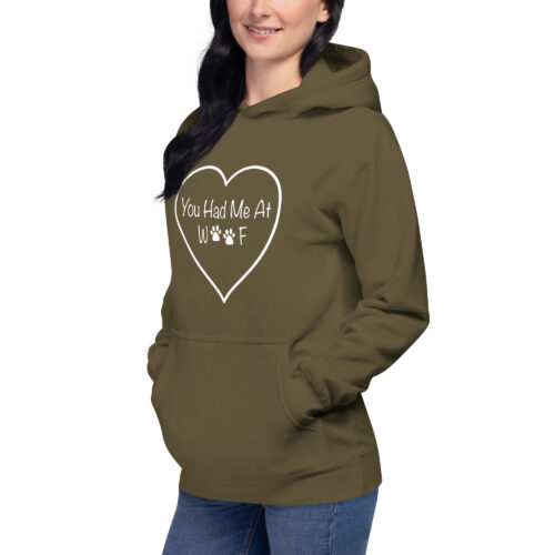 "You Had Me At Woof" Unisex Hoodie (White Print, Multiple Colors) - Image 35