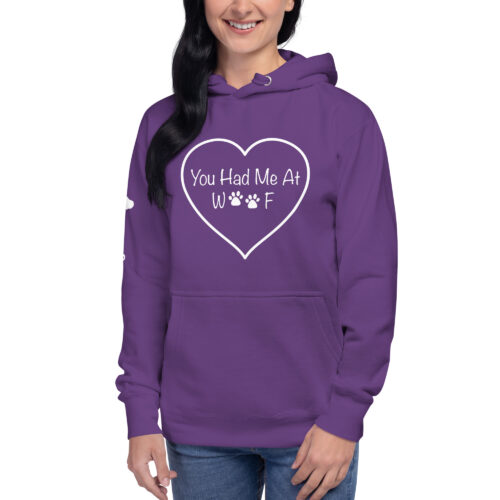 "You Had Me At Woof" Unisex Hoodie (White Print, Multiple Colors) - Image 27