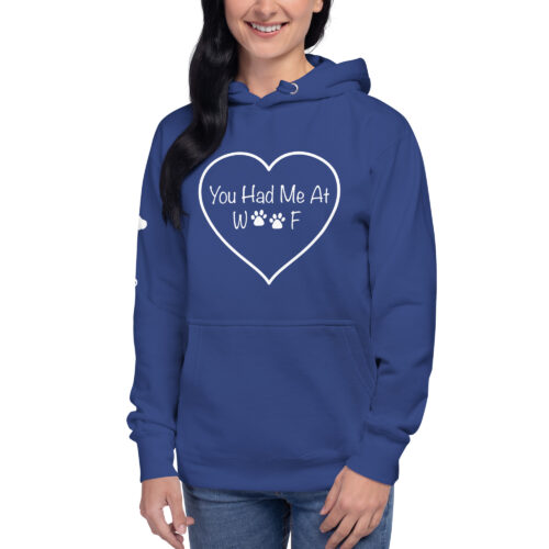 "You Had Me At Woof" Unisex Hoodie (White Print, Multiple Colors) - Image 23